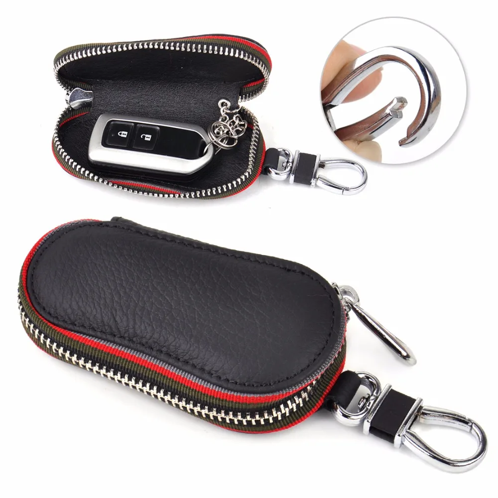

DWCX Car PU Leather Remote Zipper Key Holder Bags Storage Cases Cover Chain Smart for VW Audi BMW Peugeot Hyundai Mazda Honda
