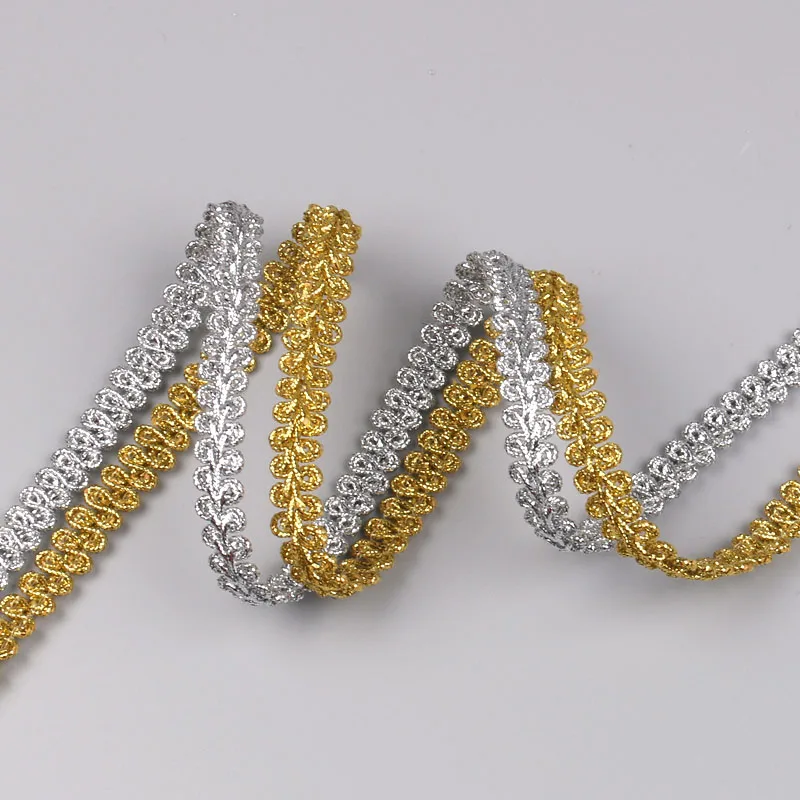 

5 yards/Lot 8mm Wide Polyester Gold/Silver Embroidered Lace Ribbon Applique Handmade DIY Sewing Craft Lace Trim Party Decoration