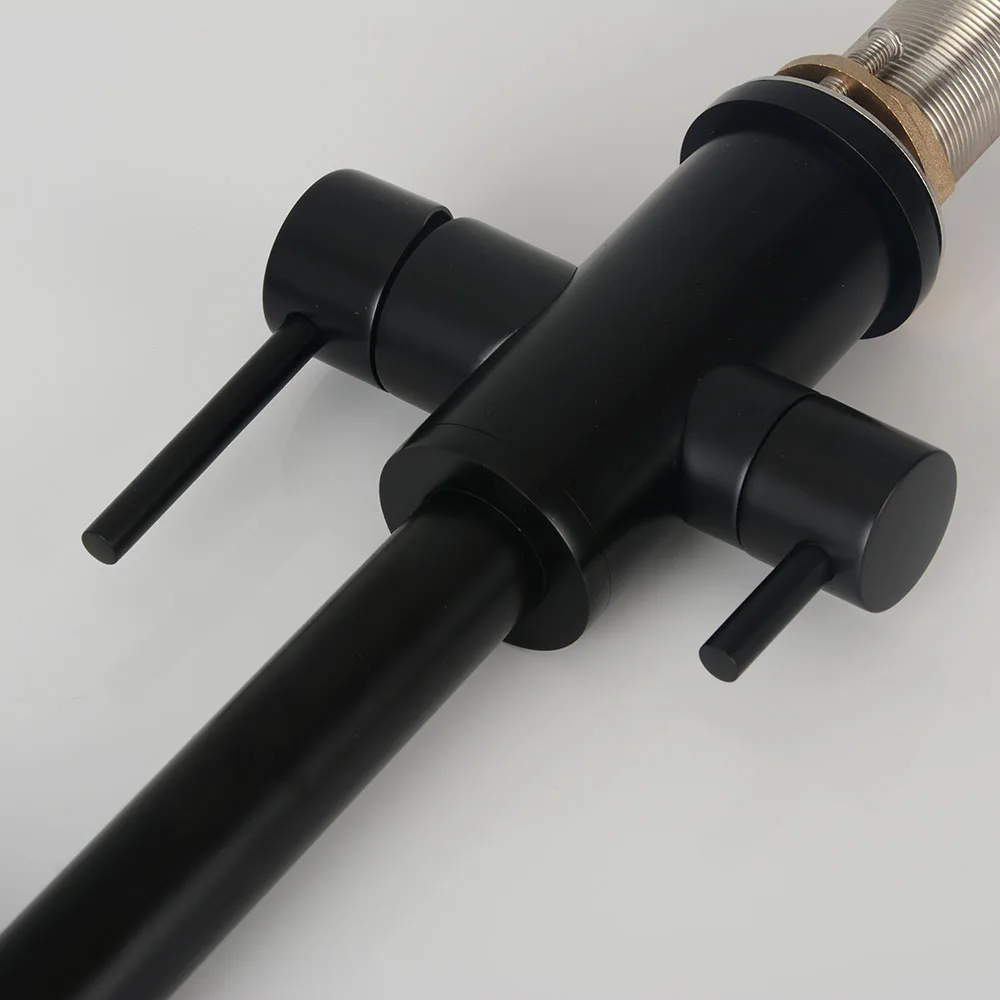 Double Function Kitchen Mixer Faucet With Drink Water Tap 100% Brass Black Hot & Cold Water Tap Double Handles Sink Faucet