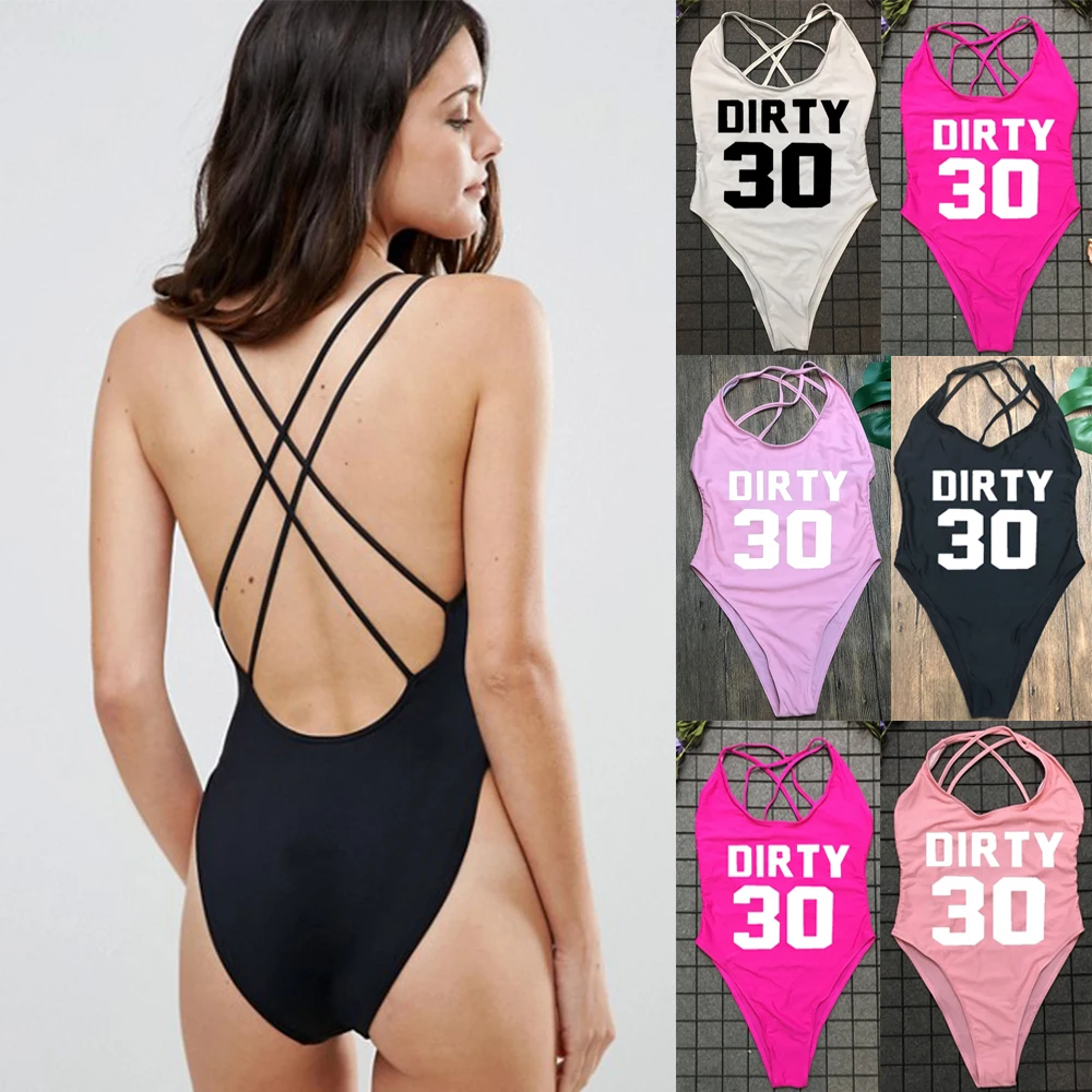 

DIRTY 30 Swimsuit One-Piece Women Bathing Suit Cross Back High Leg Bikini Unpadded high Leg Bodysuit Brazilian Swimwear Monokini