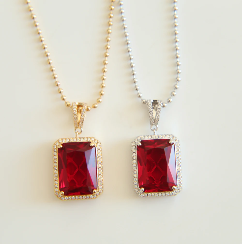 newest high quality Mens brass Yellow Gold colors Red big stones CZ Charm Pendant necklace | Украшения и аксессуары