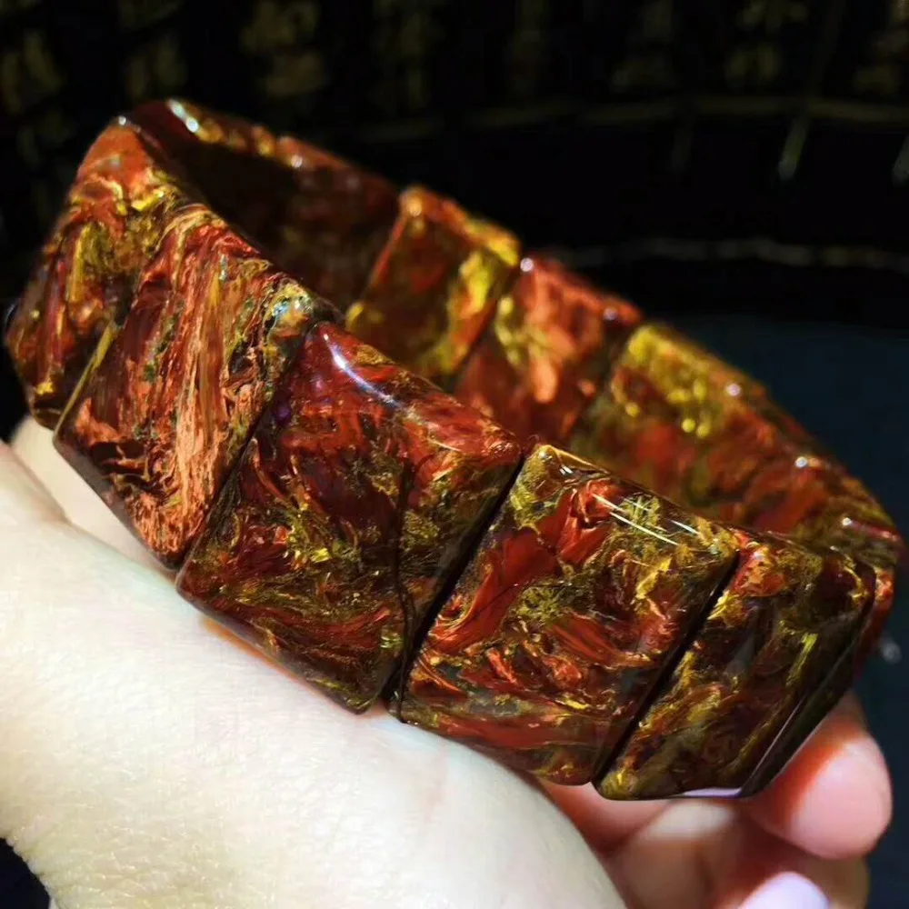 

Genuine Natural Red Fire Pietersite Gems Stone Rectangle Beads Women Lady Bracelet 20.2*15mm AAAA