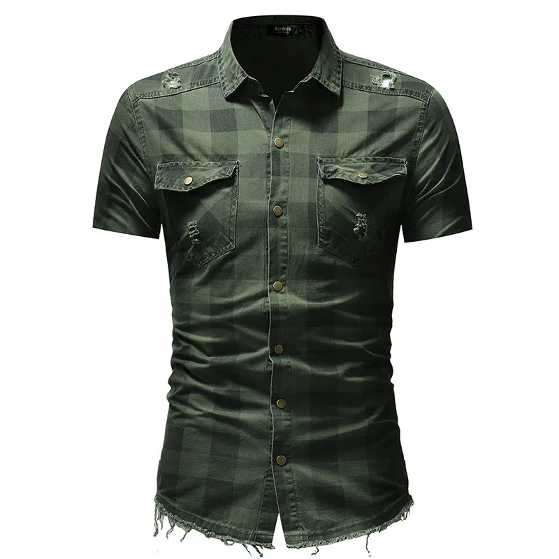 IceLion, новинка, модная повседневная клетчатая Классическая рубашка, Мужская джинсовая рубашка с коротким рукавом для мужчин, мужские рубашки, Camisa Masculina - Цвет: green