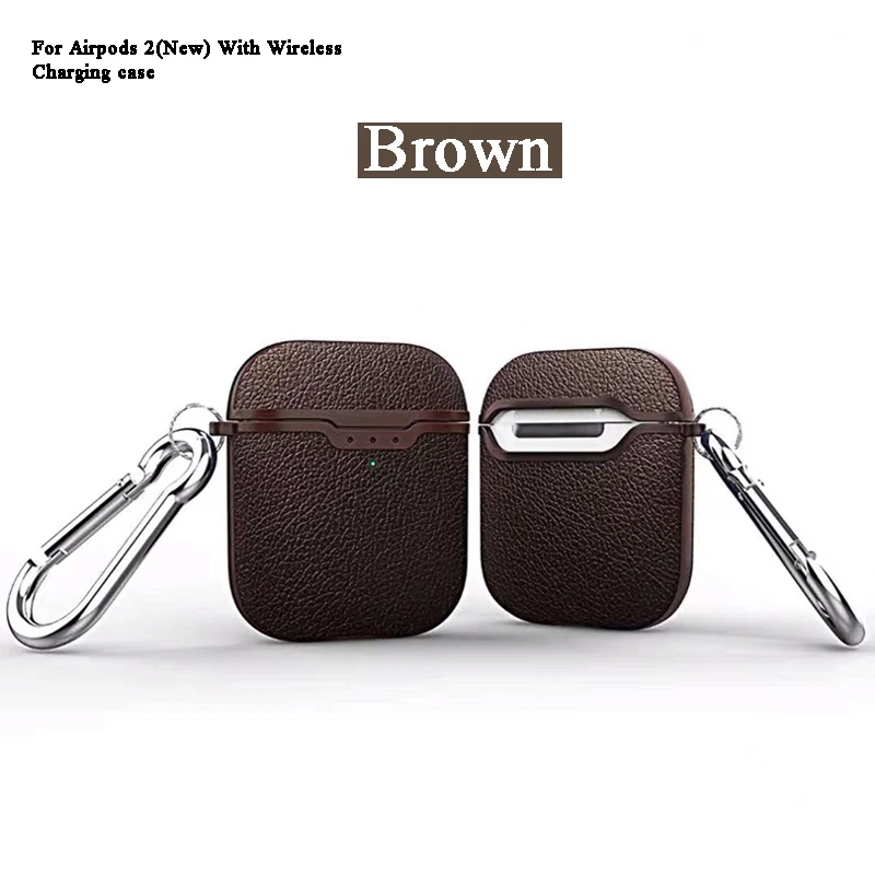 Brown Чехол для наушников для Airpods 2 1 чехол роскошный чехол из силикона и ТПУ с рисунком личи беспроводной зарядки чехол для Apple Airpods - Цвет: Brown