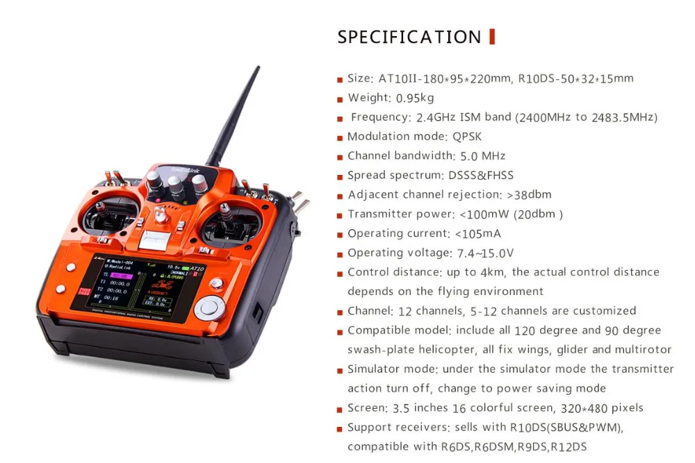 RadioLink AT10 II 2,4 Ghz 10CH RC передатчик с R12DS приемником PRM-01 модуль возврата напряжения для RC вертолета квадрокоптера