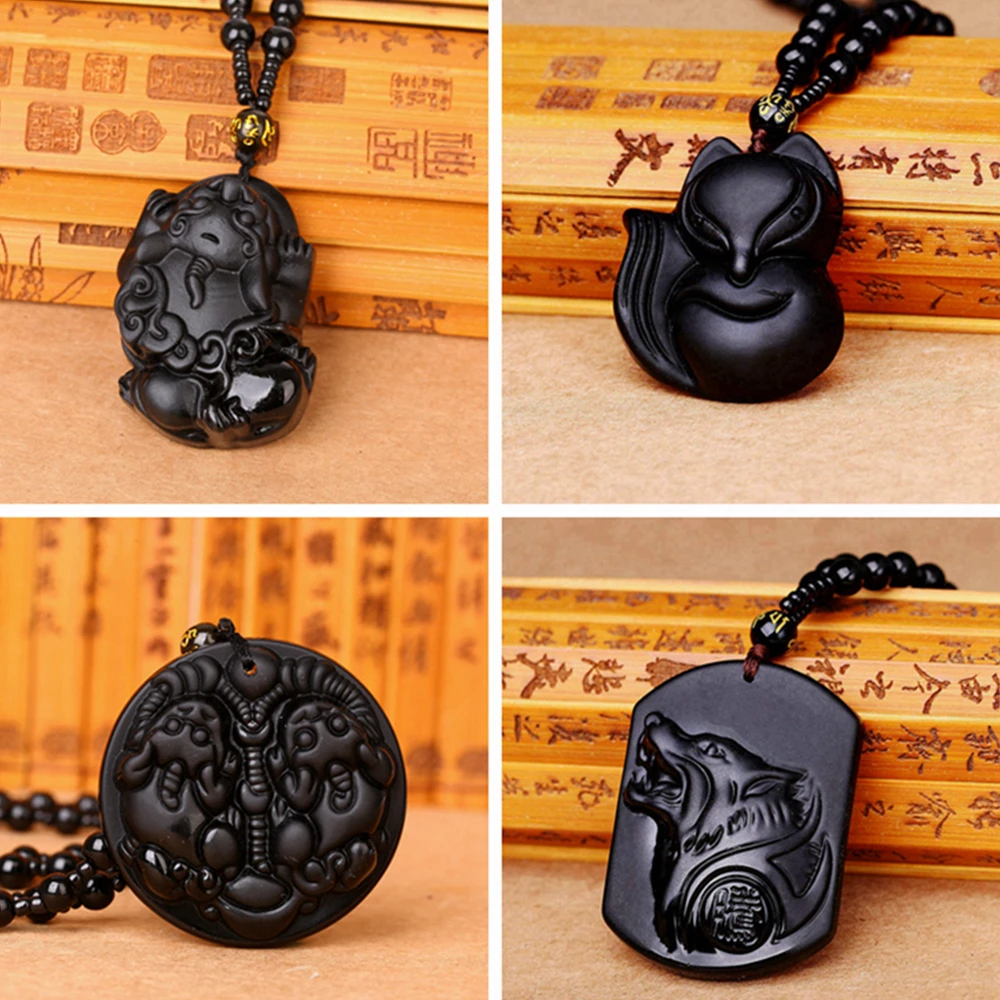 

Natural Mix Obsidian Pendant Necklaces For Woman Transfer Good Luck Beads Necklace Amulet Rope Chain Handmade Jewelry Reiki Gift