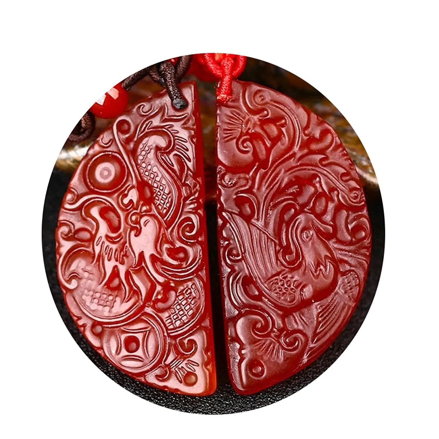 

Koraba Fine Jewelry Pure Natural Red Agate Fine Polishing Lovers Dragon Phoenix Pair Necklace Pendant Free Shipping