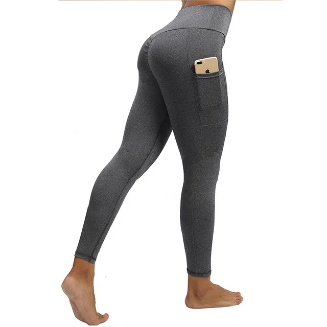 SALSPOR, пуш-ап, спортивные женские штаны, высокая талия, карман, дышащие, облегающие, для йоги, для бега, эластичные, морщинки, штаны, 6 цветов - Цвет: Grey
