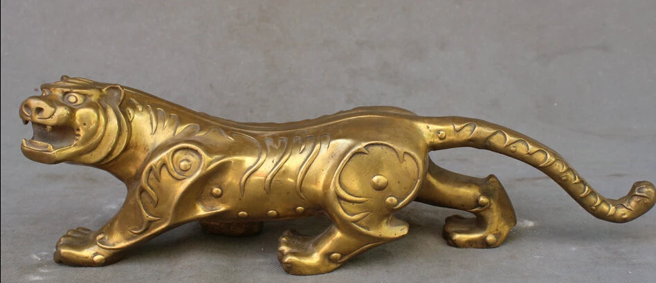 

JP S0606 16" Folk Chinese Brass Animals Beast King Year Zodiac Tiger Bronze Statue