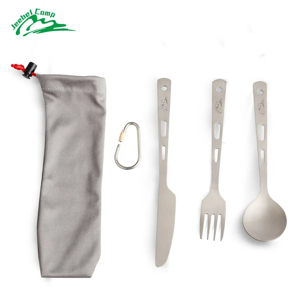 

Jeebel Titanium Tableware All Polish Camping Cookware cookout Kitchen Utensils Tourist Spoon Fork Dishes Tourism Picnic Set