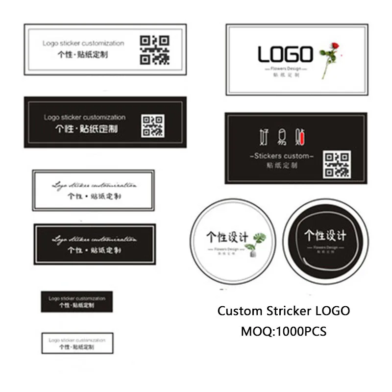 1000pcs Sticker Label Letter Text Logo Flower Plant Design Telephone Number Tag The Label Kraft PVC White Different Type Style