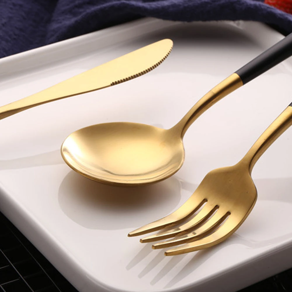 Столовые приборы Золотая вилка нож ложка набор роскошные ножи из нержавеющей стали вилки наборы ложек столовая посуда для бара для кофе чая