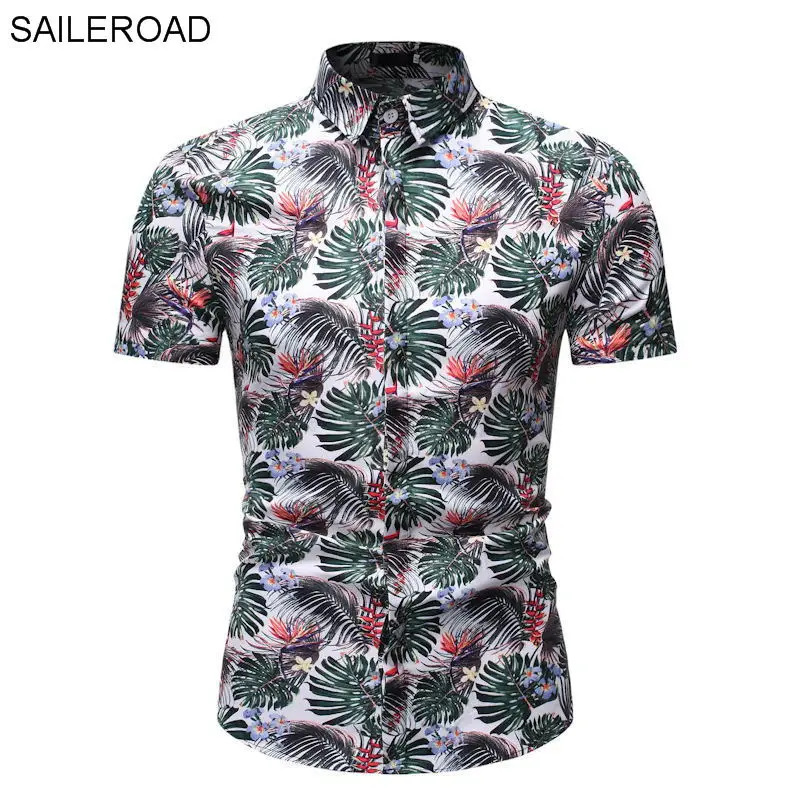 SAILEROAD Модная рубашка с цветочным принтом Мужские рубашки с принтом Гавайские приталенные Camisa Цветочные мужские летние рубашки с короткими рукавами Топы - Цвет: HZ06