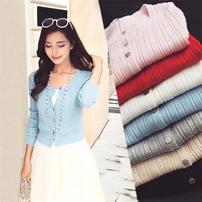 

2019 Korean Style Women Clothes Long Sleeve Knitted Sweater Female Cardigan Women Slim O-Neck Short Coat Women Crop Tops JW9009