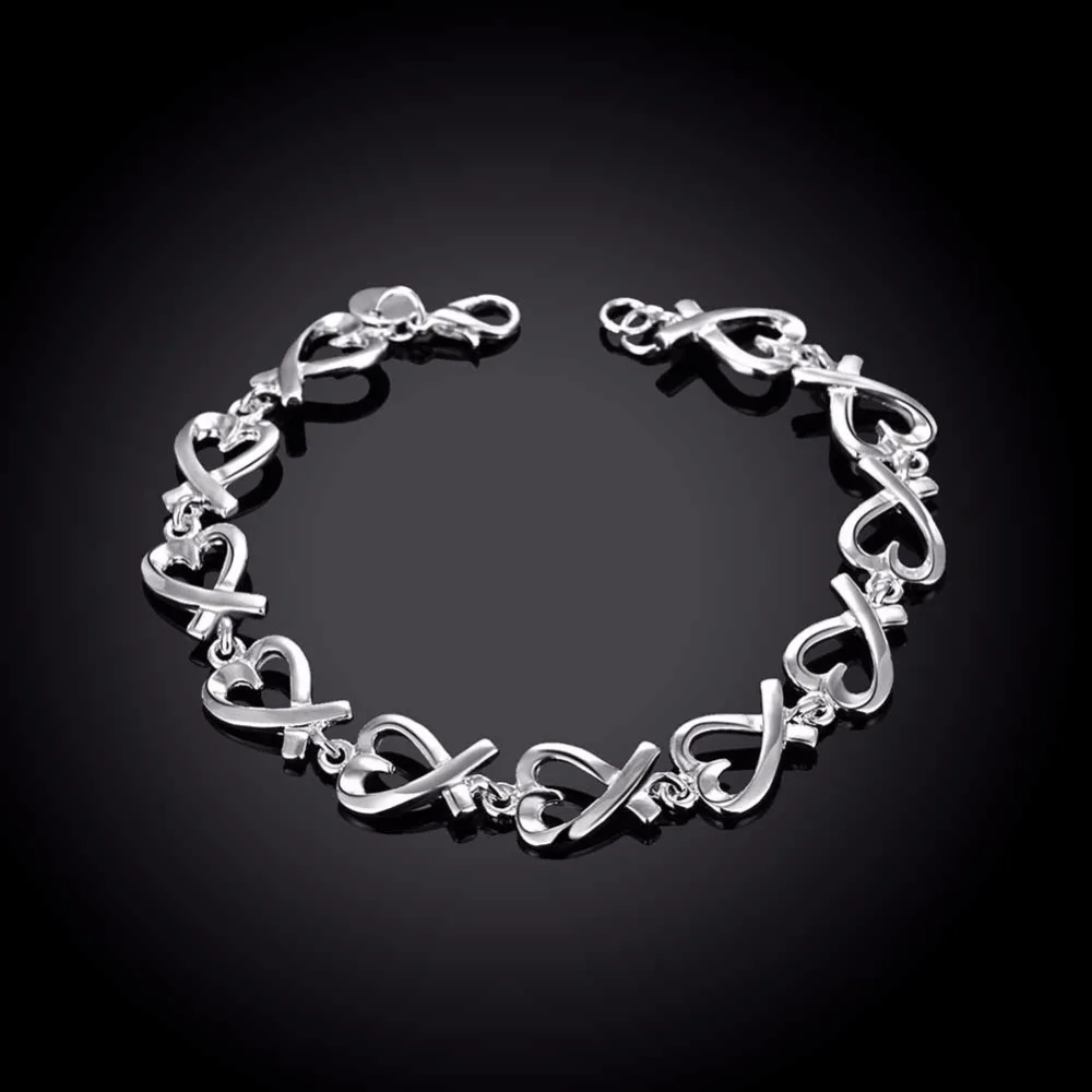 Women Jewelry 8 inch bracelet 925 Sterling Silver Fashion Charm Full