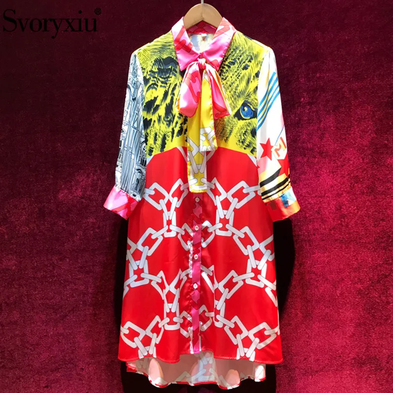

Svoryxiu 2019 Designer Summer Loose Dress Women Elegant 3/4 Sleeve Vintage Color Matching Animal Print Casual Party Dresses