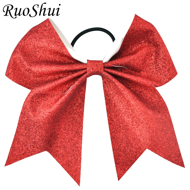 1PC 7 Inch Girls Large Solid Bling Cheerleading Hair Bow Glitter