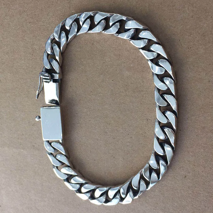 Настоящее 925 пробы, серебряный простой плоский браслет-цепочка для мужчин и женщин, винтажный панк-браслет на цепочке, браслеты для влюбленных, модное ювелирное изделие