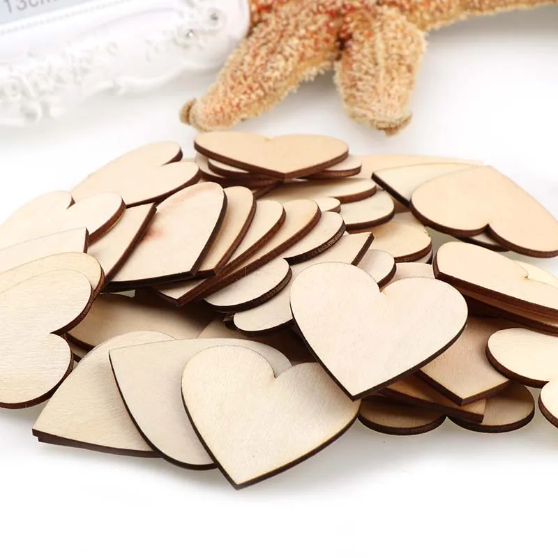 Mixed size DIY wooden heart patch Crafts Scrapbooking Supplies Wedding Decoration Hand-made Graffiti Buttons