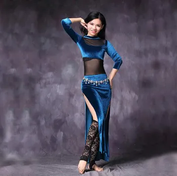 

Good Quality velvet belly dance costume bellydance pratice clothing 4colors belly dance dress M, L 3026
