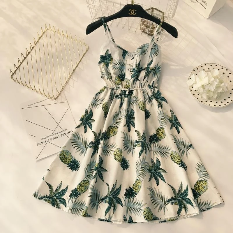 

2019 Seaside Holiday High Waist Dress Female Bohemian Sexy V Neck Sleeveless Mini Dress Summer Flower Print A-Line Dresses