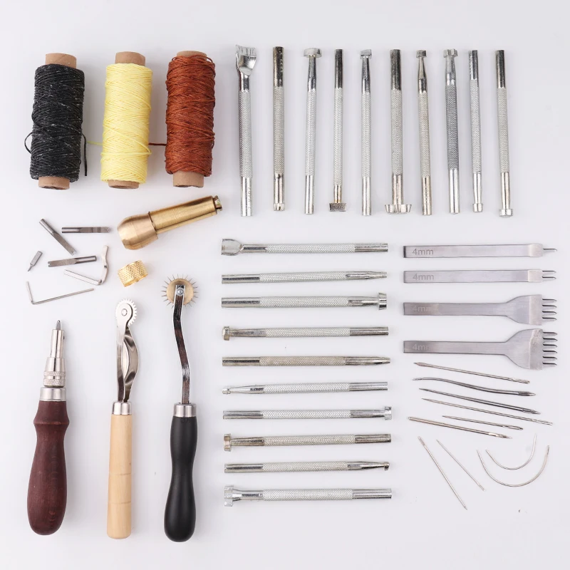 

48 pcs/set Leather Craft Tools Kit With 20 pc Printing Tools Sewing Saddle Groover Leather Processing Tool Set Sewing Supplies