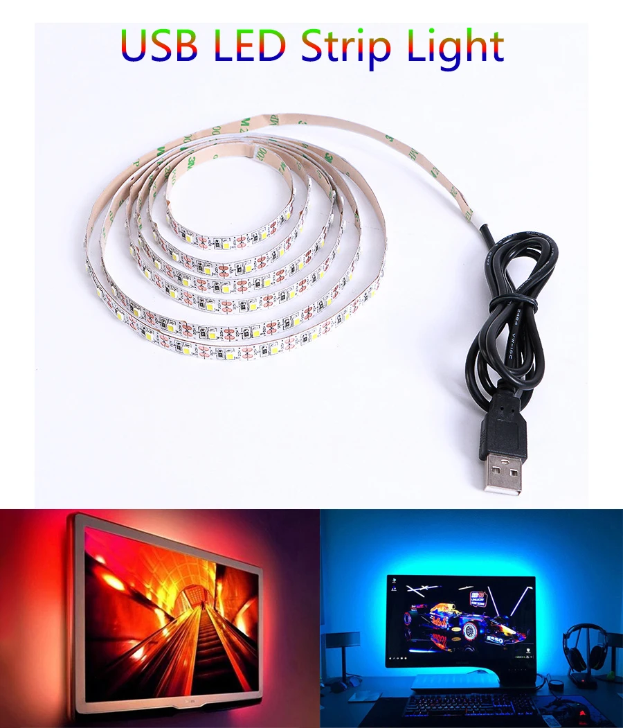 5 В USB мощный светодиодный светильник Tira светодиодный RGB/белый/теплый белый ТВ фоновый светильник ing Kit 1 м 2 м 3 м 5 м светодиодный 2835 SMD декоративный светильник