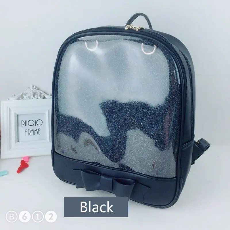 MSMO милый прозрачный бант рюкзак Ita сумка Harajuku школьные сумки для девочек-подростков Детский Рюкзак Kawaii Itabag - Цвет: Черный