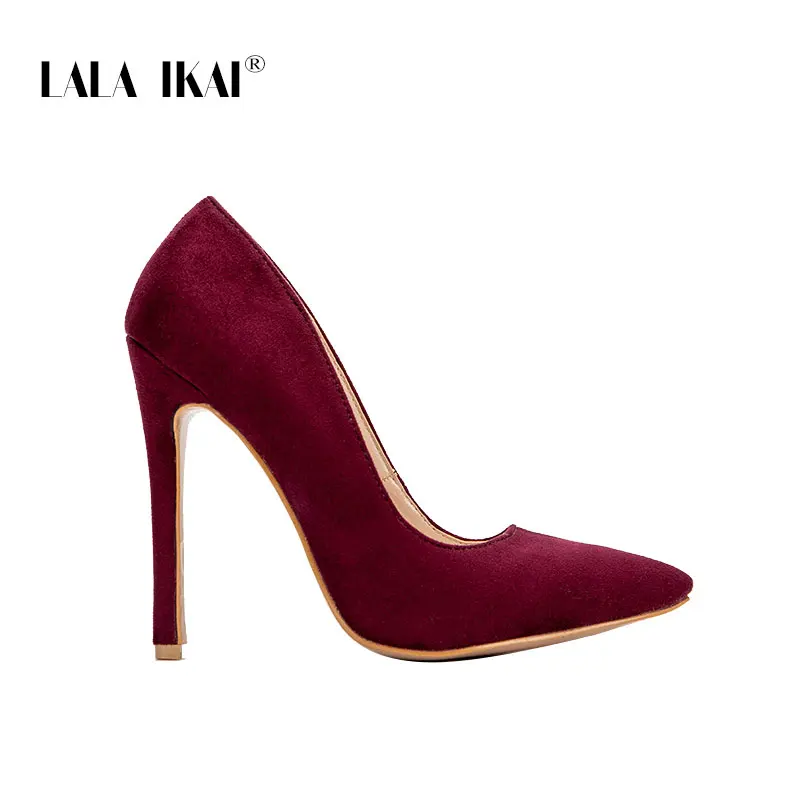 LALA IKAI/туфли-лодочки; женская обувь; красные туфли из флока без шнуровки с закрытым носком для свадебной вечеринки; туфли-лодочки на высоком каблуке с острым носком; Chaussures Femme; 900C1722-4 - Цвет: Red Wine