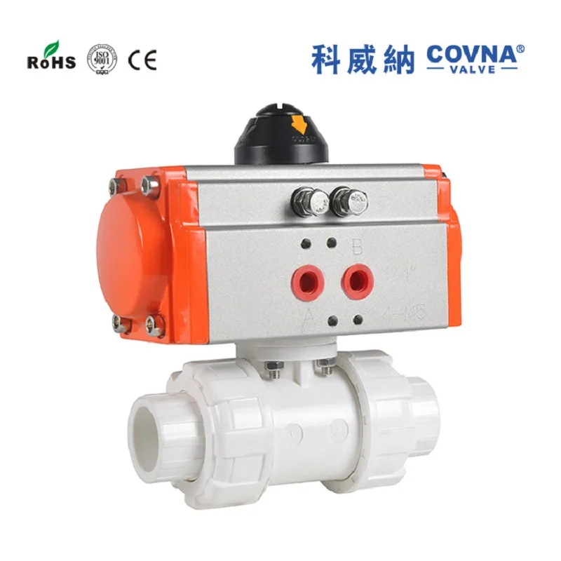 DN65 двойное соединение ПВХ/шаровой клапан НПВХ с пневматическим приводом полнопроходным отверстием женский протектора