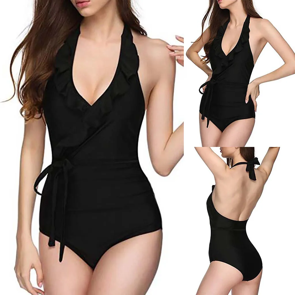 

swimsuit women bikinis 2019 mujer Women's Sexy One Piece Bikini Solid Swimsuit Patchwork Swimwear Beachwear Set 25