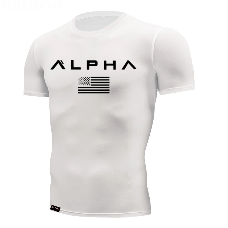 Облегающая Мужская футболка с коротким рукавом, футболки для бега, быстросохнущая компрессионная футболка для фитнеса, колготки, спортивная одежда для зала - Цвет: Photo Color