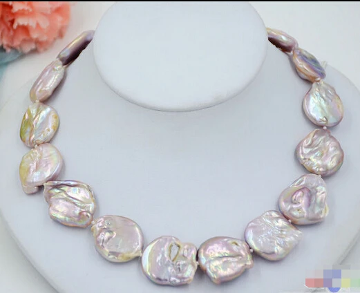 

HOT## Wholesale FREE SHIPPING >>> P4760 18" 22mm lavender BAROQUE coin KESHI REBORN PEARL NECKLACE