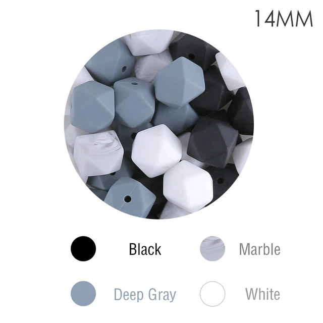 Let's Make Silicone Beads Hexagon Beads 14mm 10pc Food Grade Silicone Teether DIY Pacifier Clips Beads Necklace Baby Teether TYPE 5