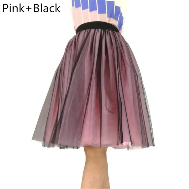 pink black Топовый 6 слоев 60 см девушка Тюлевая юбка элегантные плиссированные юбки Юбки для женщин Для женщин Винтаж Лолита Большие размеры танец Faldas Mujer saias Jupe - Цвет: pink black