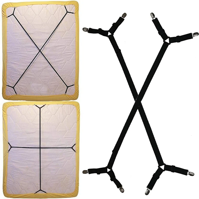 

1 Set Crisscross Adjustable Bed Fitted Sheet Straps Suspenders Gripper Holder Fastener Clips Clippers Kit mattress gripper