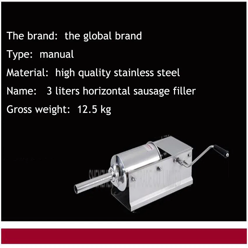 1 шт. 3L горизонтальные Тип руководство колбачный шприц, нержавеющая сталь колбачный шприц, мясо наполнителя, для изготовления колбасных