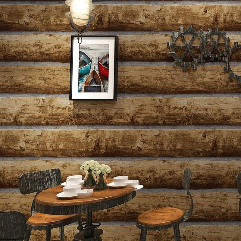 

beibehang Vintage Style Nostalgic Wood Wallpaper 3D Wood Restaurant Cafe Hotel Clothing Shop Bar Industrial Wind Wallpaper