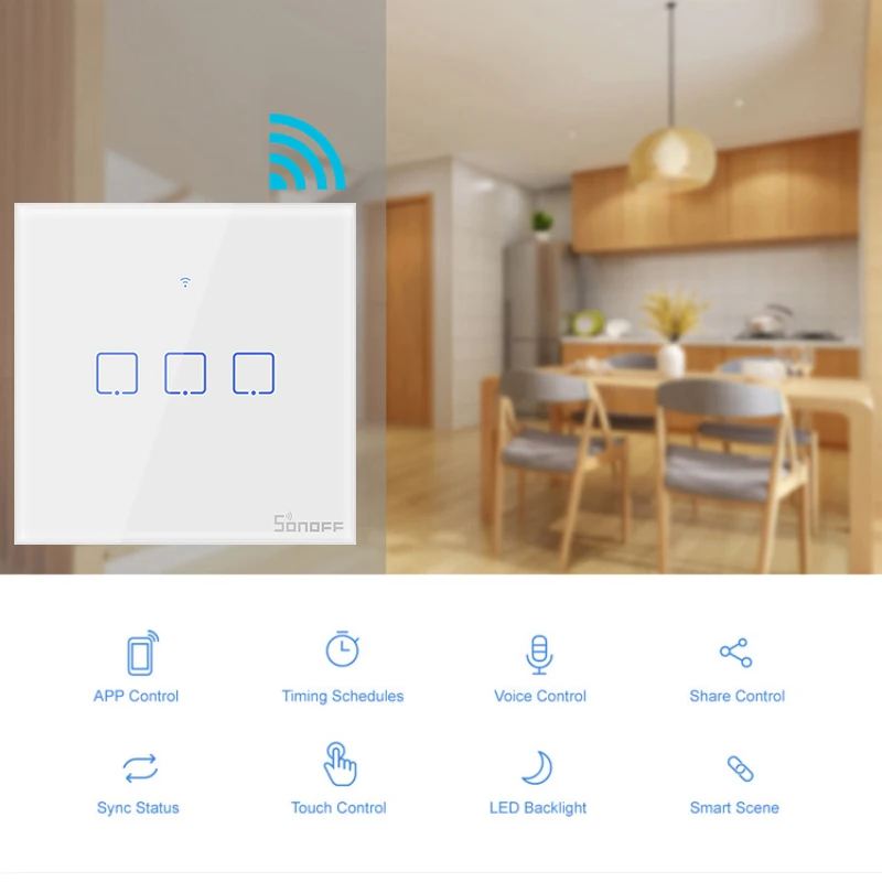  Sonoff T1 EU UK Smart Wifi Wall Touch Light Switch 1 -3Gang TX WiFi/433 RF/APP Remote Smart Home Co - 33056065535