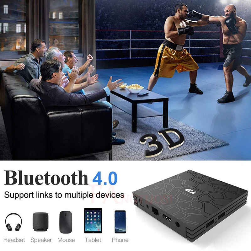 Vacusg Android 8.1 Smart TV Box T9 4GB RAM 32GB 64GB ROM Rockchip RK3328 Quad 1080P Smart 4K Set Top Box Youtube media player