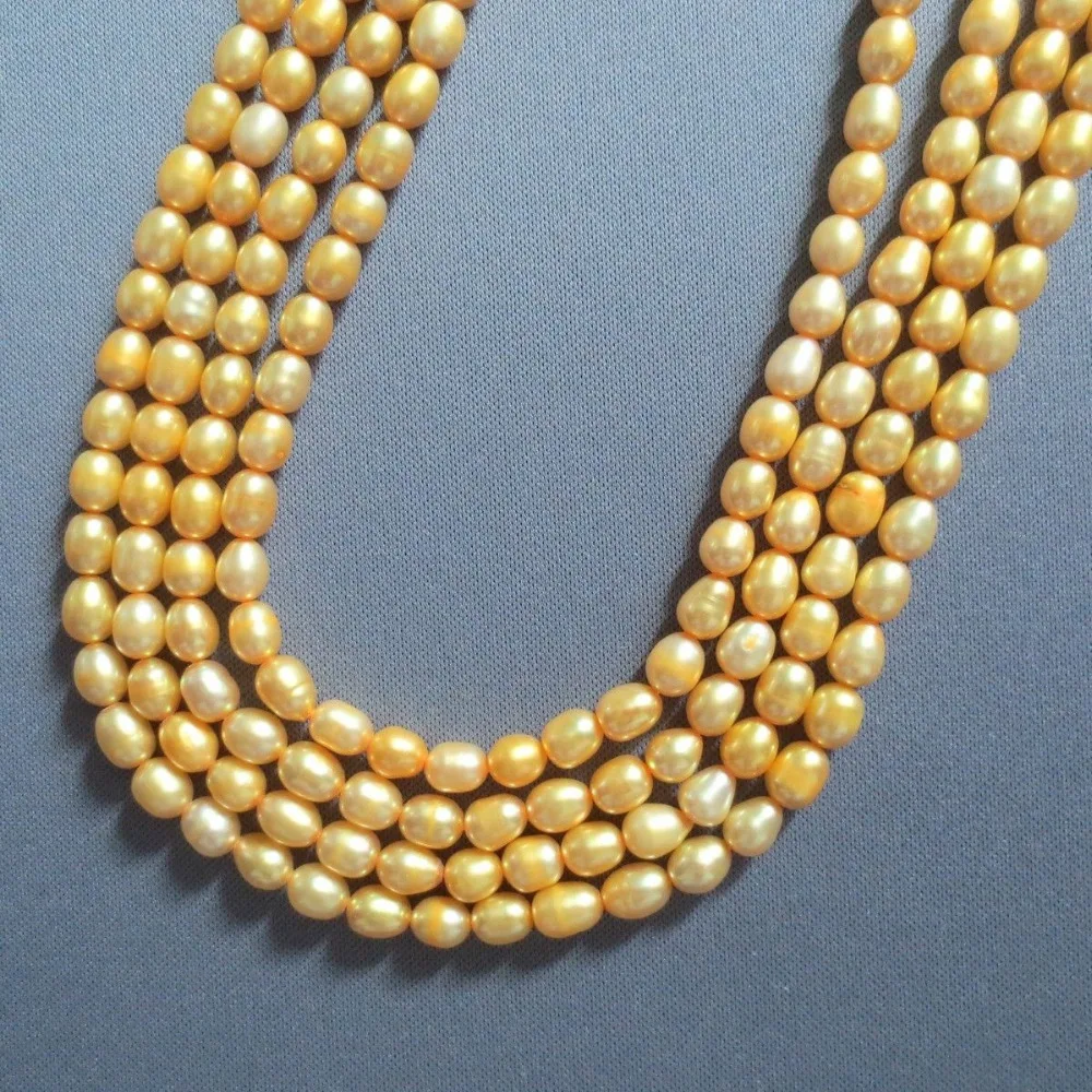

Hot sell ->@@ N638 5strand Lustrous 7mm Golden Rice Freshwater Pearl Beads 15" -Top quality free shipping