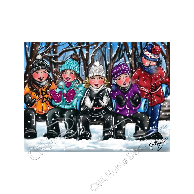 

RA0567 Full Square Drill 5D DIY Diamond Painting Cross Stitch Scenery Diamond Embroidery Landscape Diamond Mosaic Kids Snow Play