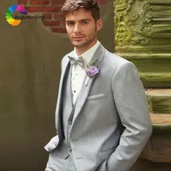 Серый Бизнес Для мужчин свадебные костюмы для жениха смокинги комплект из 3 предметов (куртка + брюки + жилет) выпускного вечера Одежда для