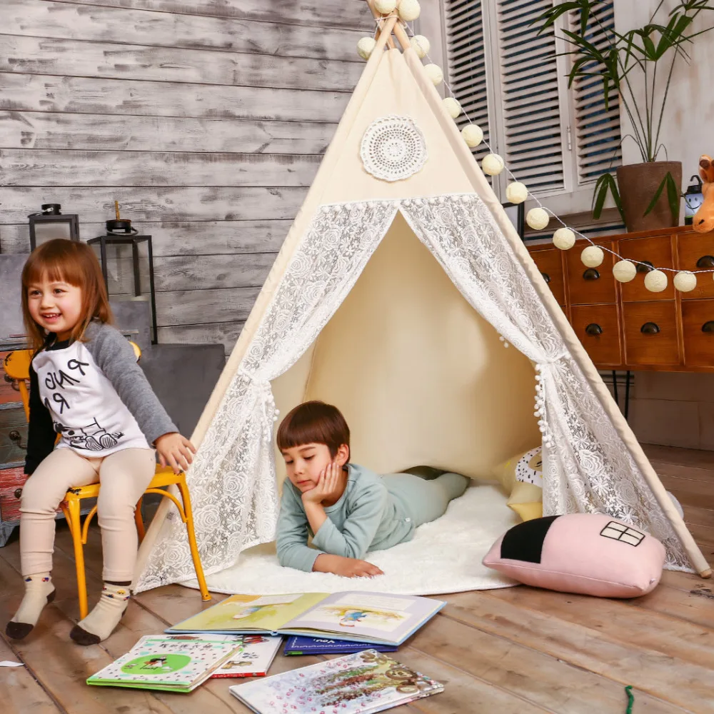 Кружевная палатка teepee детские игрушки в помещении игровая комната для детей Tipi девочек игровой домик детский холст игровой дом для детей Продукты 4 полюса