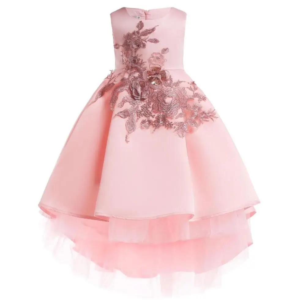 Платье принцессы для маленьких девочек детское кружевное коктейльное платье с цветочным рисунком на осень и зиму, одежда для детей нарядное платье для маленьких девочек на день рождения - Цвет: pink