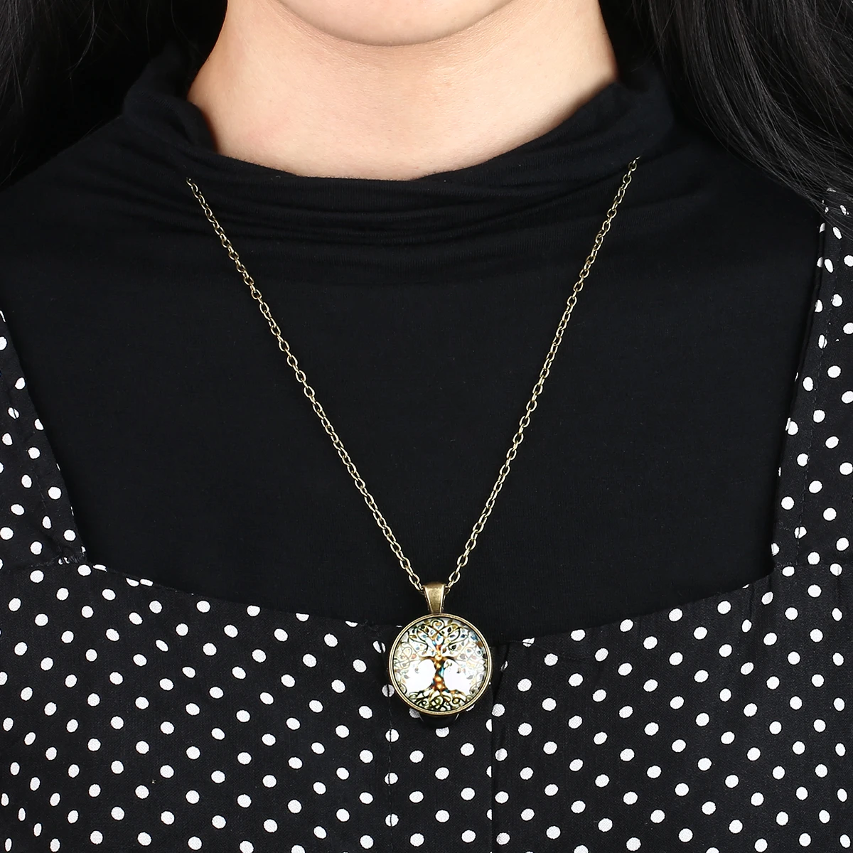 Fashion Life Tree Pendant Necklace Art Glass Cabochon Necklace Bronze Chain Vintage Choker Statement Necklace Women Jewelry
