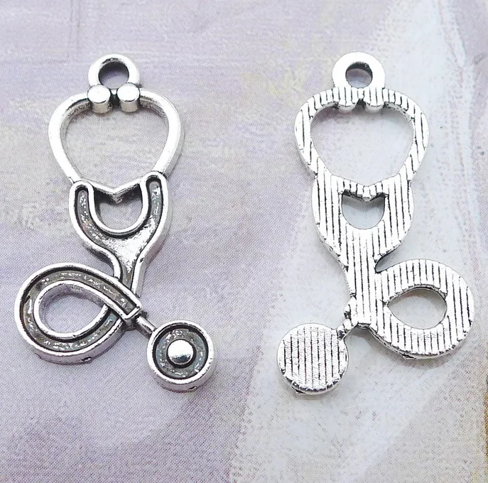 100pcs/lot Stethoscope Charms Antique Silver Tone For Medical