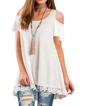 

Spring and Summer Women's Jacket Amazon wish Exploded T-shirt with round collar, shoulder-length, short sleeve lace