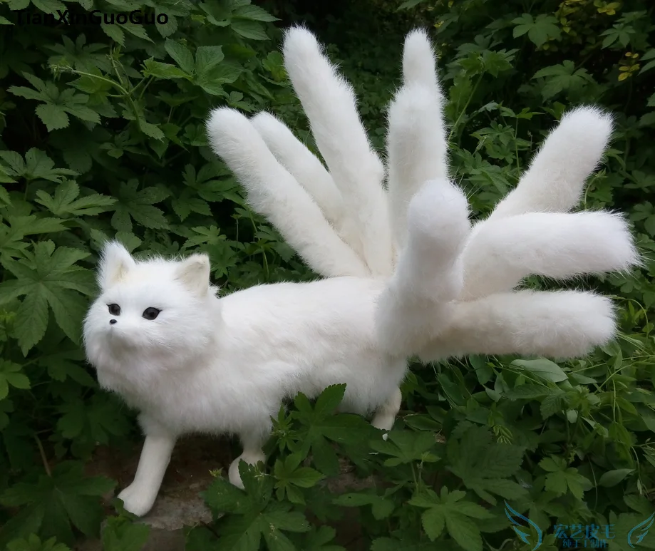 simulation fox hard model polyethylene&ampfurs large 60x25cm white with nine tails handicraft cosplay decoration gift s0790 | Игрушки и