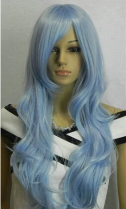 

shun New Light Blue Long Wavy Cosplay women Wig USPS FastShipping to USA j1818